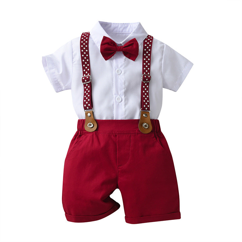 Summer Children's Short Sleeve Two-piece Suit Strap British