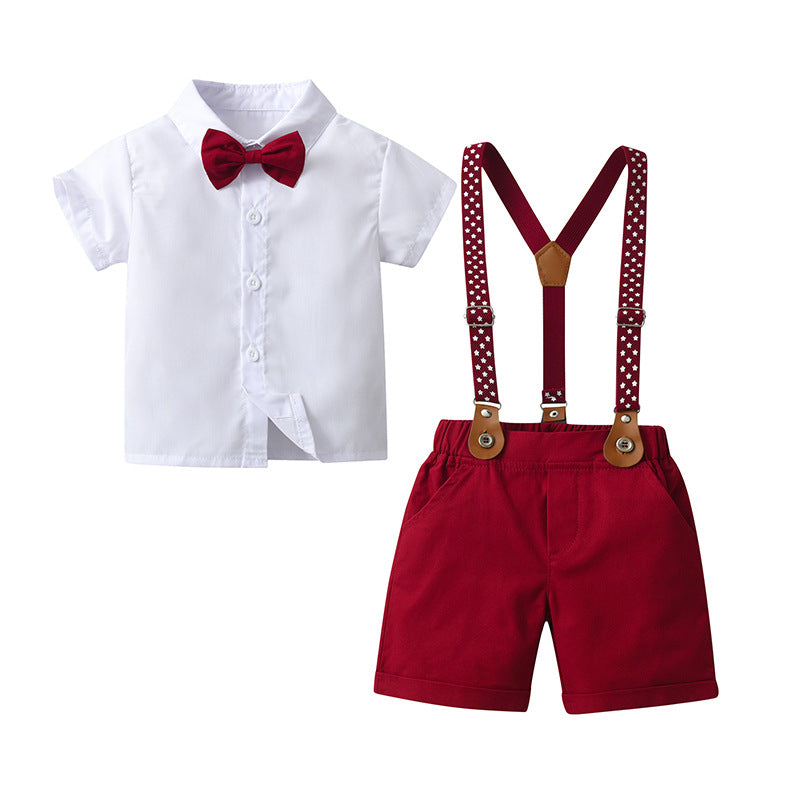Summer Children's Short Sleeve Two-piece Suit Strap British