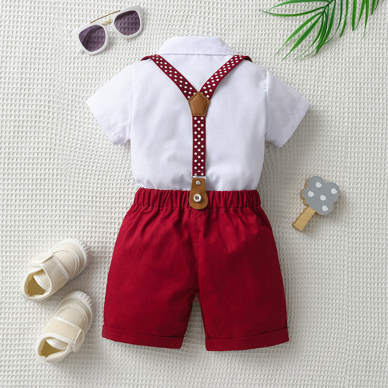 Summer Children's Short Sleeve Two-piece Suit Strap British