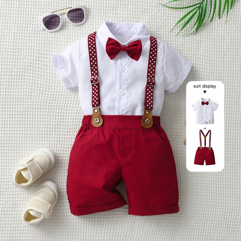 Summer Children's Short Sleeve Two-piece Suit Strap British